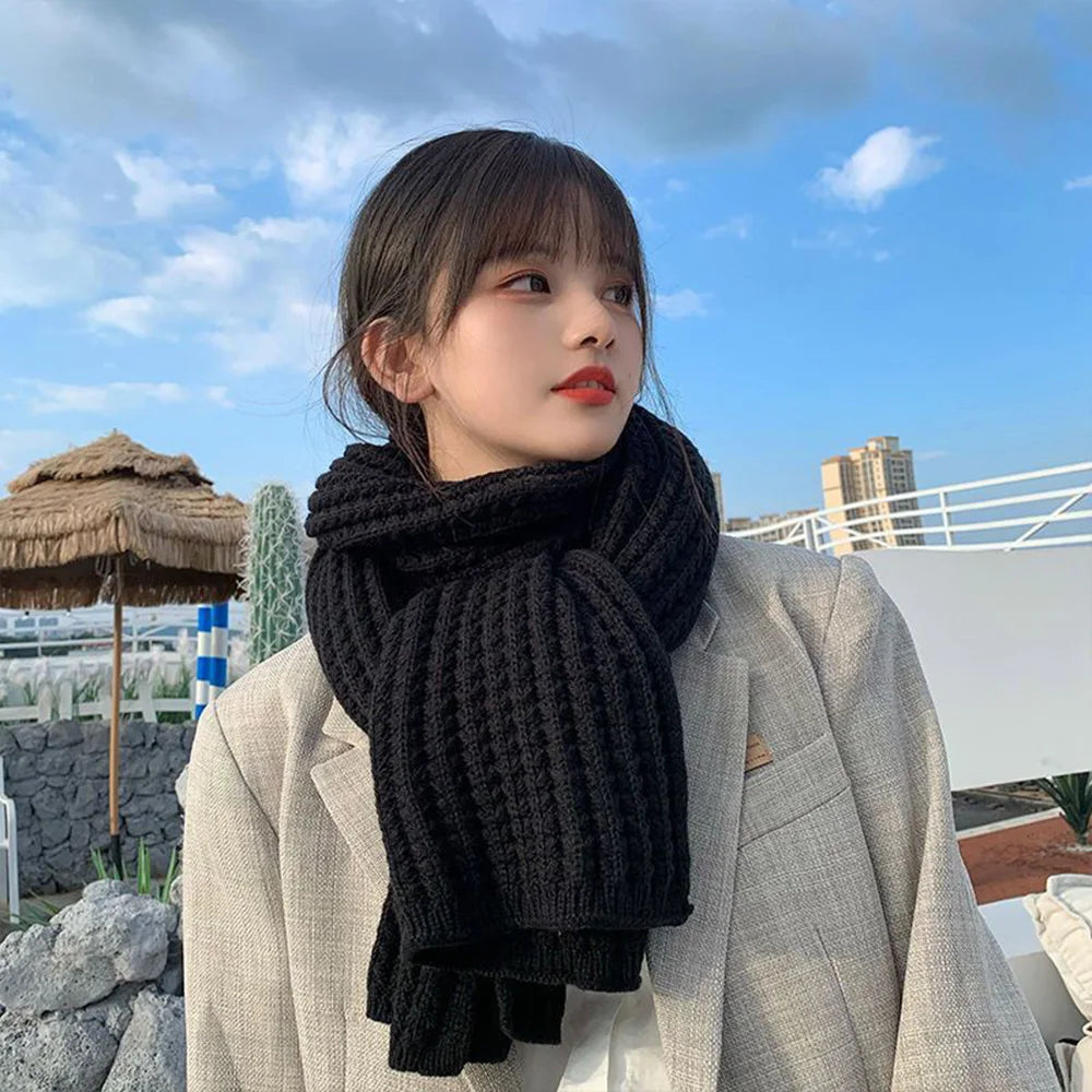 Woolen Knitting Scarf Thick Windproof Thermal Long Shawl Winter Warm For Women