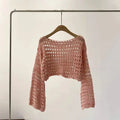 Boho Crochet Knit Long Sleeve Beach Cover Up For Women Vacation Top