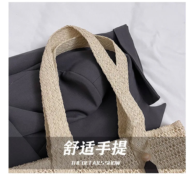 French Style Large Capacity Woven Straw Shoulder Bag For Women Beach Vacation