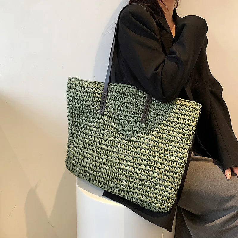 Sac à main pour femme en rotin tressé, sac à bandoulière, grande capacité, sac de plage d'été