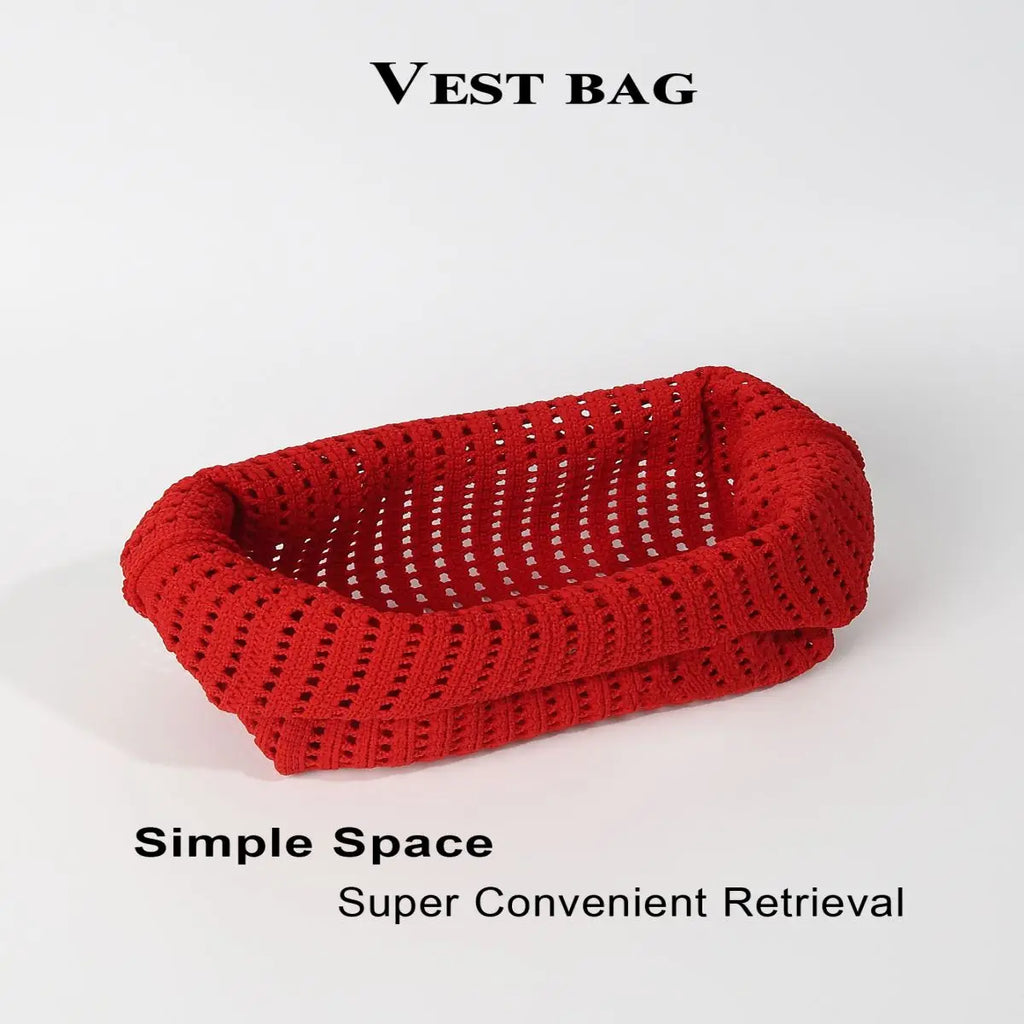 Handmade Knit Handbag Women Mini Shoulder Bag Casual Plaid Stripe Tote