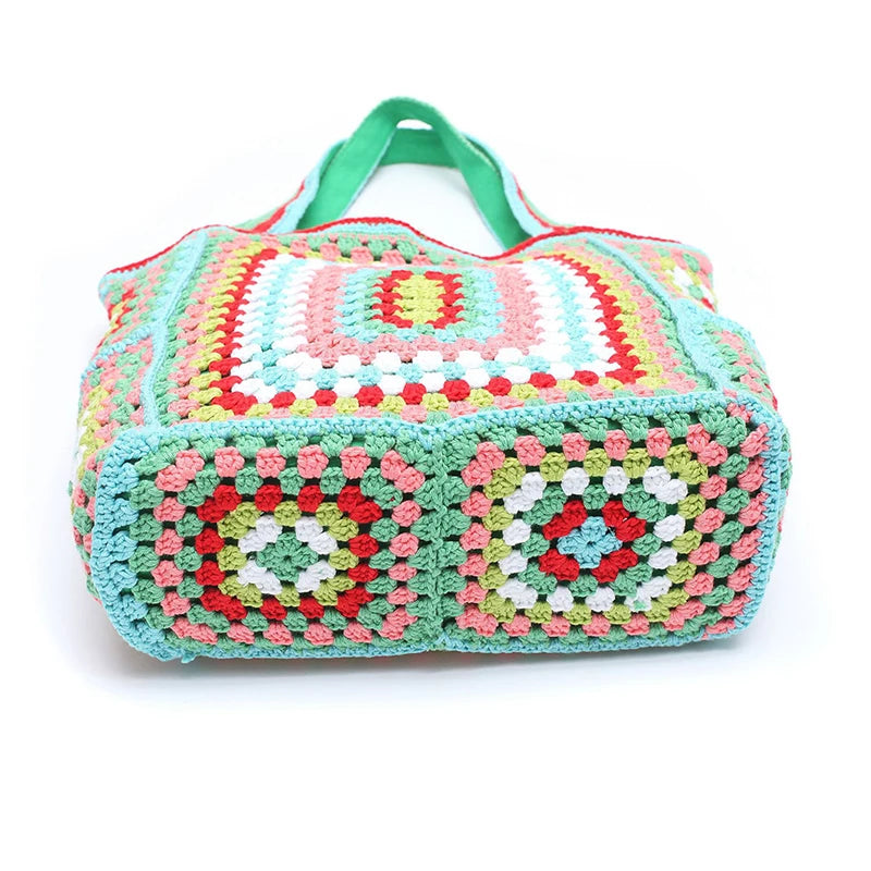 Bohemian Crochet Beach Bag for Women Large Capacity Shoulder Bag Crossbody
