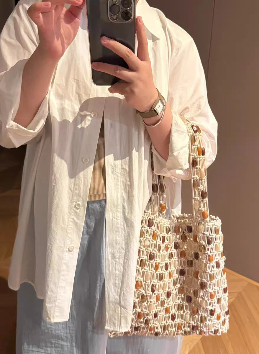 Bohemian Rope Crochet Women Bag Beading Beach Bag Handmade Woven Shoulder Bag