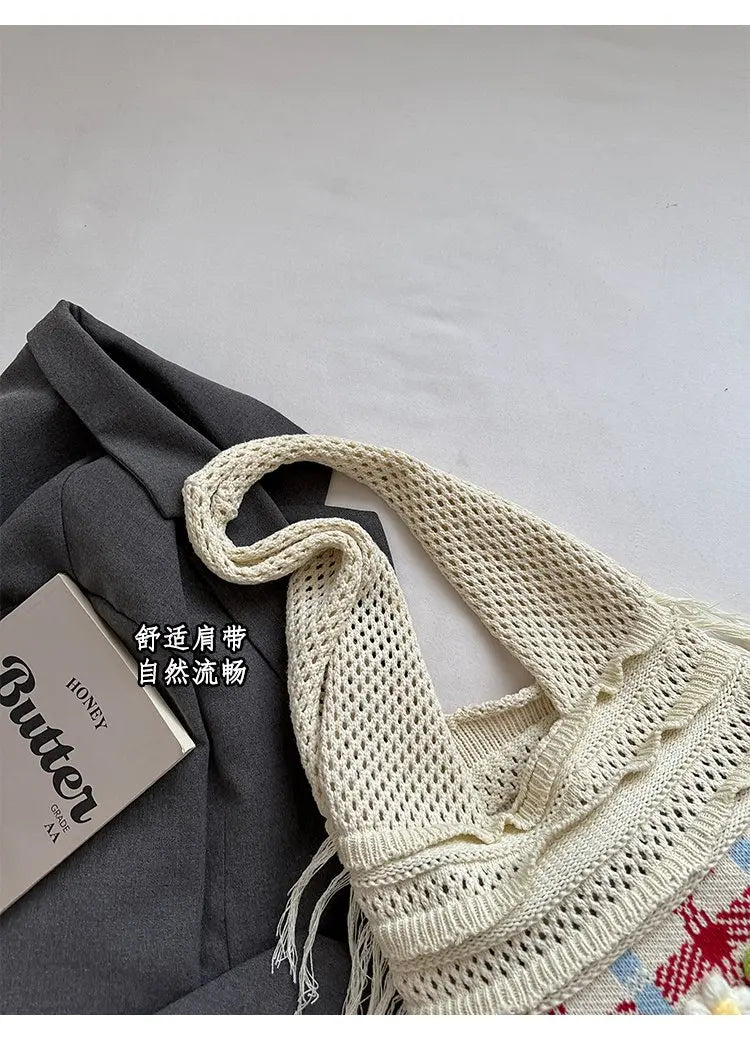 Women's Large Crochet Shoulder Tote Bag For Casual Daily Use School Commute