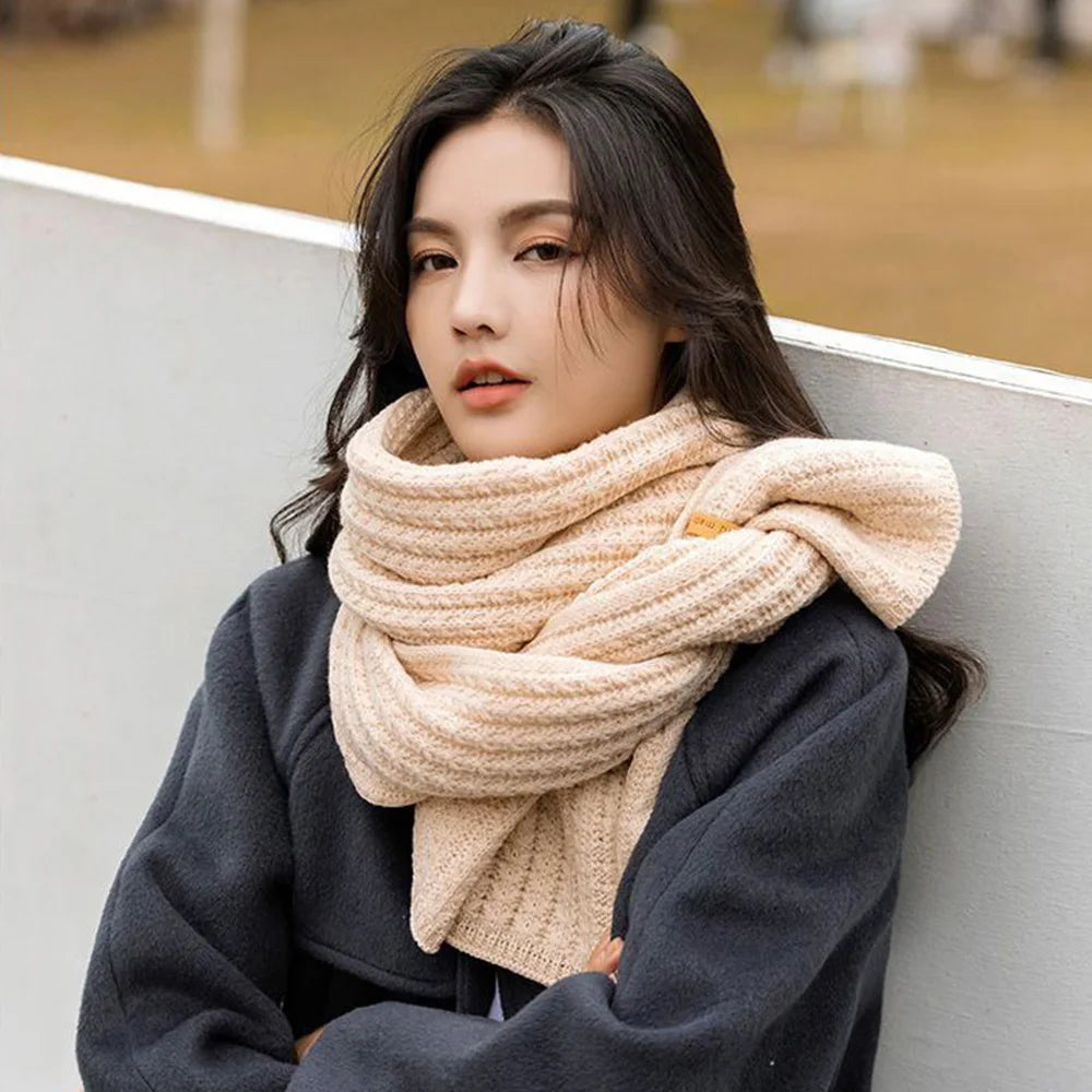 Woolen Knitting Scarf Thick Windproof Thermal Long Shawl Winter Warm For Women