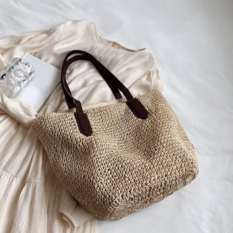Women Bohemian Straw Shoulder Bag Large Crochet Tote For Beach Summer Woven