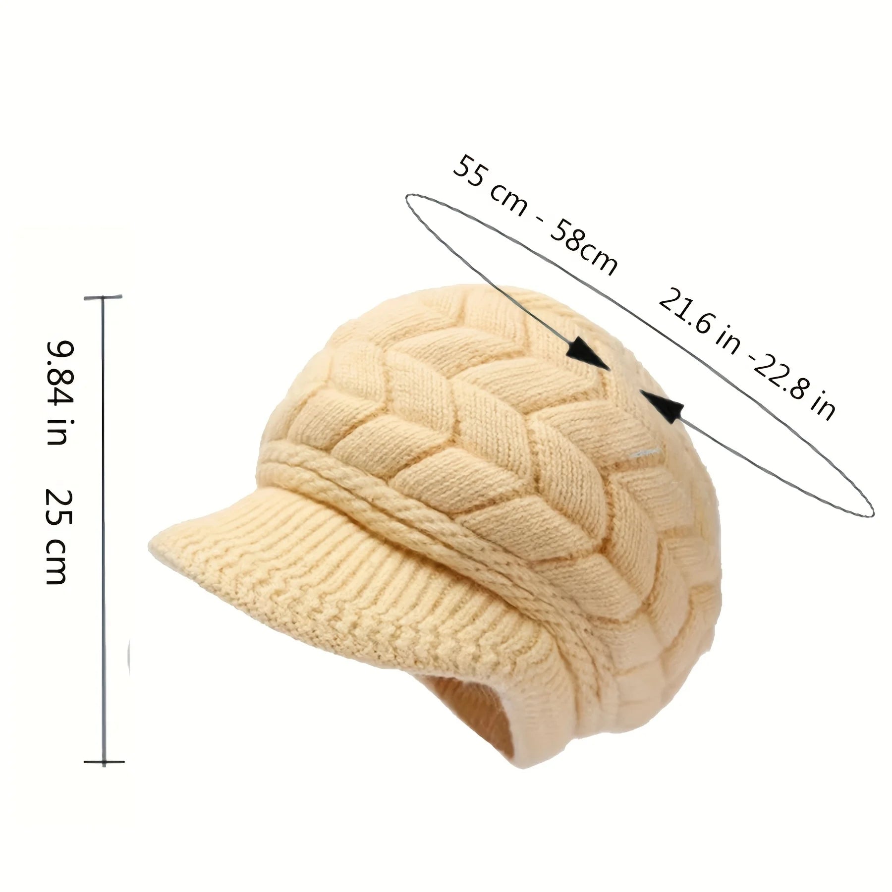 Bonnet en tricot d'hiver rétro pour femme avec visière pour la course à pied et le ski en extérieur