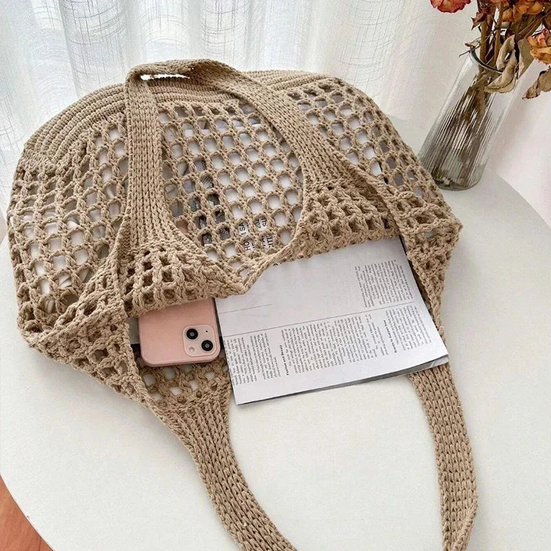 Fashion Crochet Bags For Women Summer Beach Tote Raffia Straw Handbag Boho