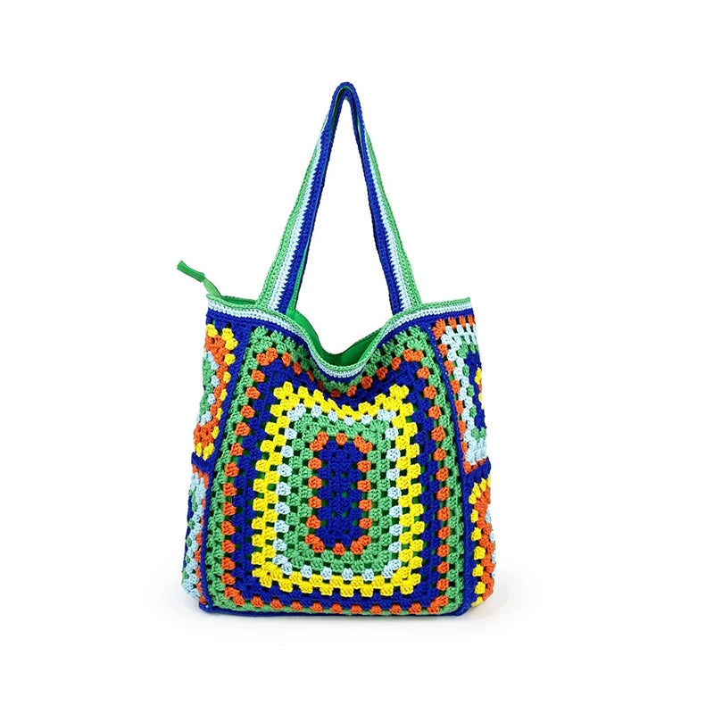 Bohemian Crochet Beach Bag for Women Large Capacity Shoulder Bag Crossbody