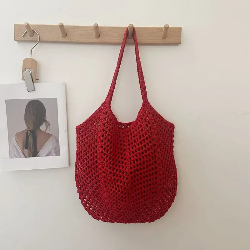 Big Capacity Knitting Shoulder Bag Tote for Summer Mesh Beach Bag Women