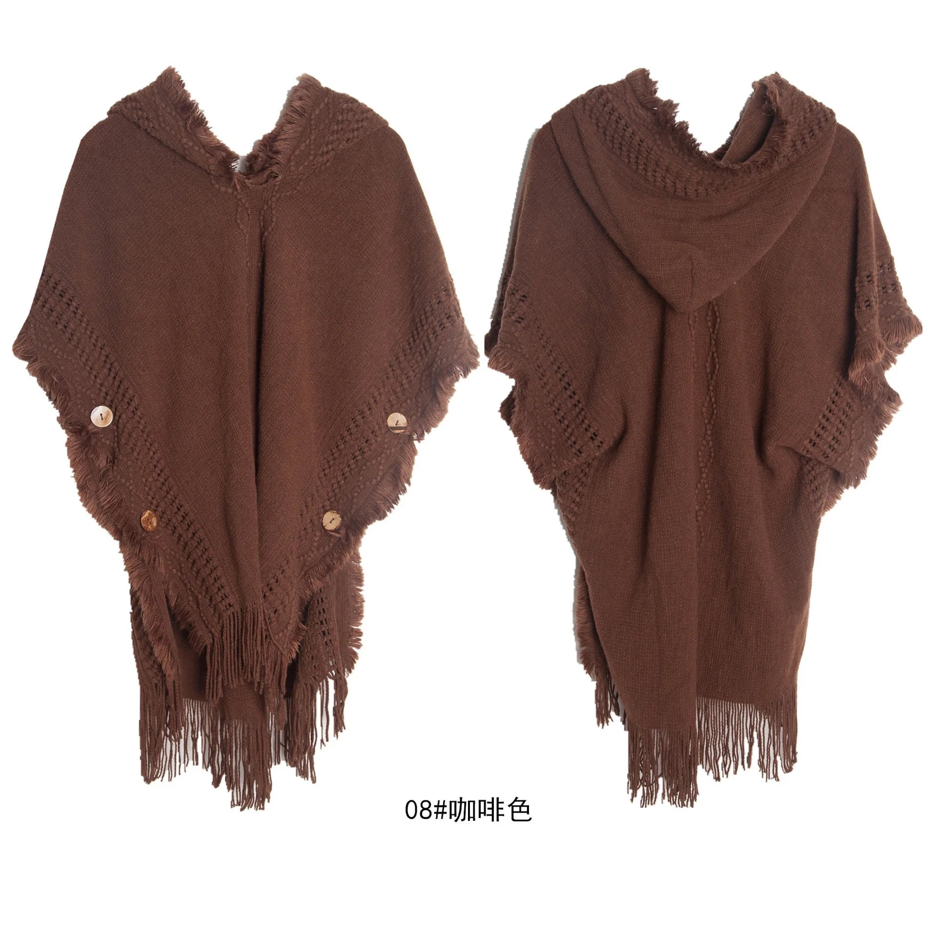 Cape à capuche au crochet, poncho, châle, tricot bohème chic pour femme