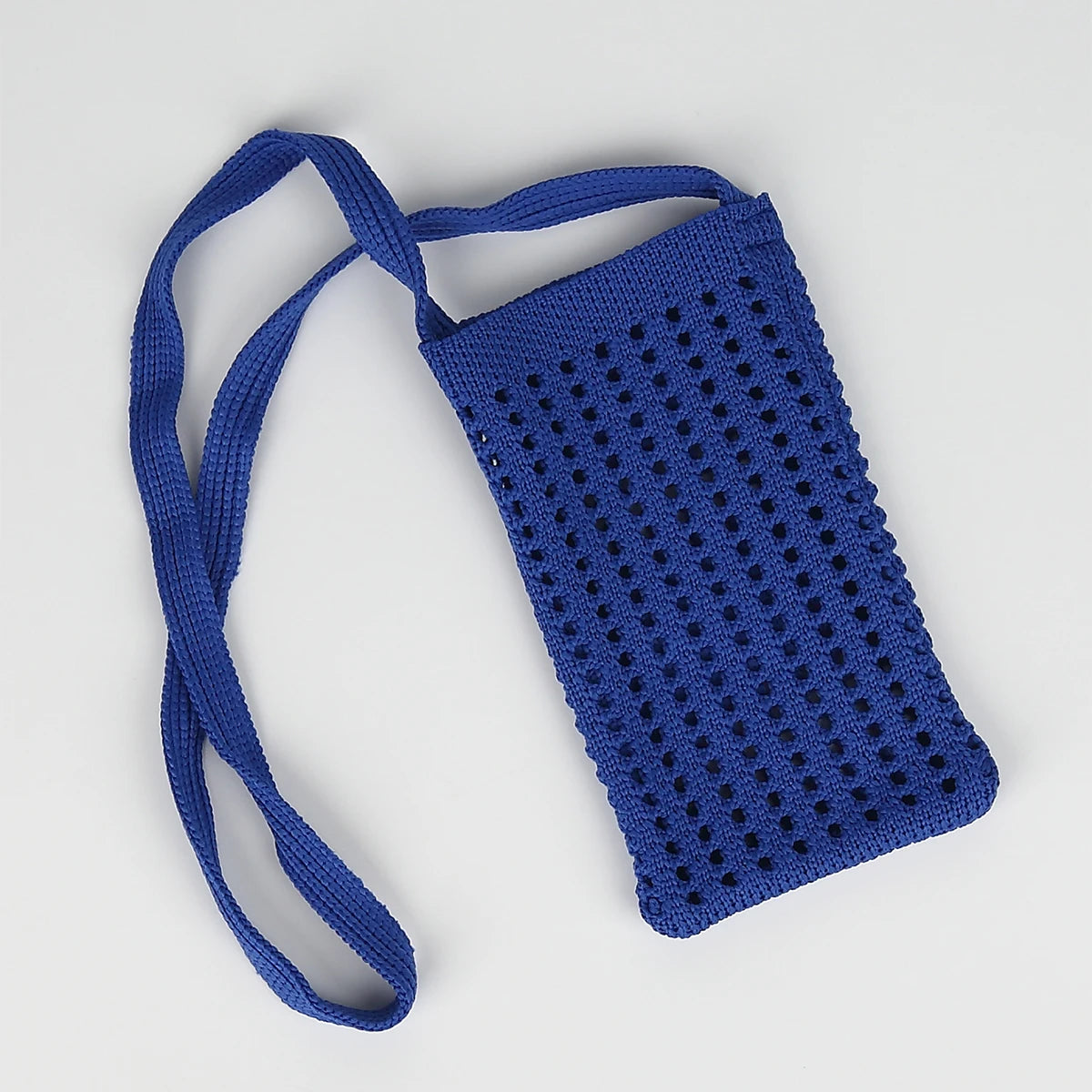 Sac de téléphone pliable en tricot respirant avec découpes, pour femme, porté en bandoulière diagonale