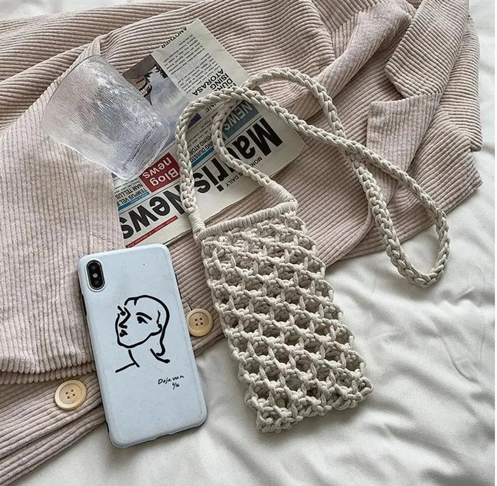 Hollow Out Woven Crochet Crossbody Phone Bag Women Lightweight Shoulder Bag