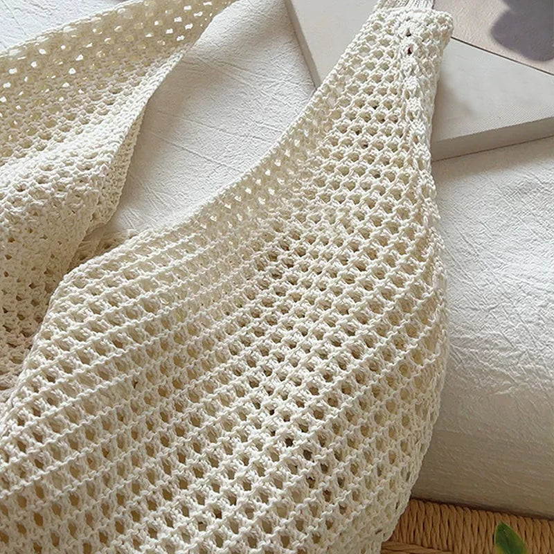 Women Hollow Woven Shoulder Bag Large Capacity Crochet Tote Beach Bag