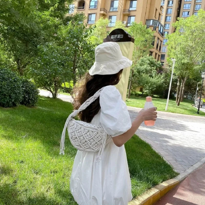 Women Summer Beach Knitted Bag Bohemian Crochet Waist Fanny Pack Shoulder Tote