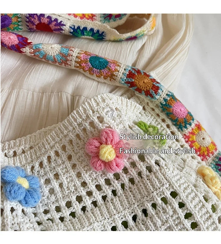 Knitted Tote Bag For Women Handmade Crochet Shoulder Beach Bag Capacity Travel