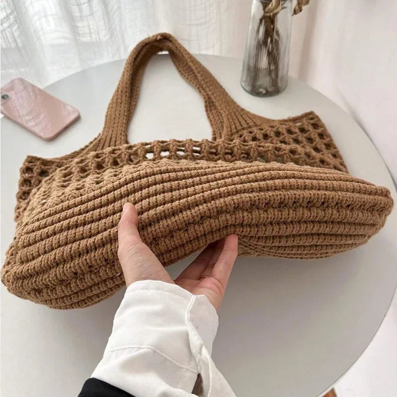 Fashion Crochet Bags For Women Summer Beach Tote Raffia Straw Handbag Boho