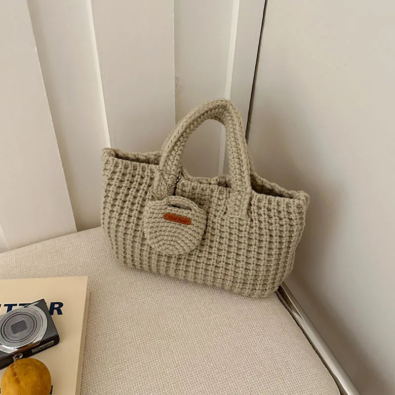 Sac bandoulière coréen rétro fait main au crochet, mini fourre-tout pour femme automne hiver