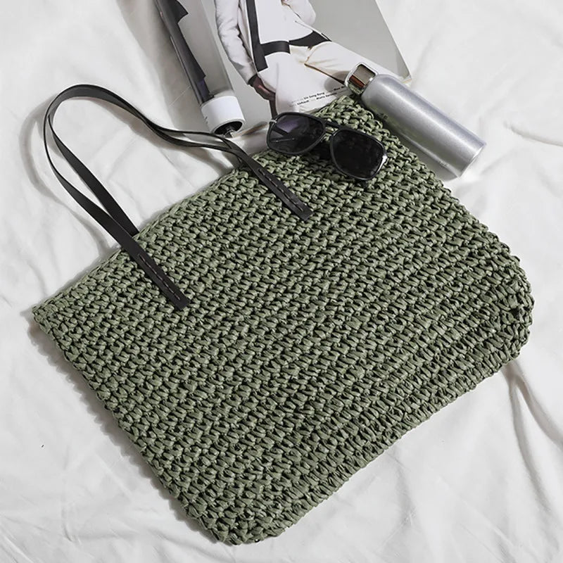 Sac à main pour femme en rotin tressé, sac à bandoulière, grande capacité, sac de plage d'été