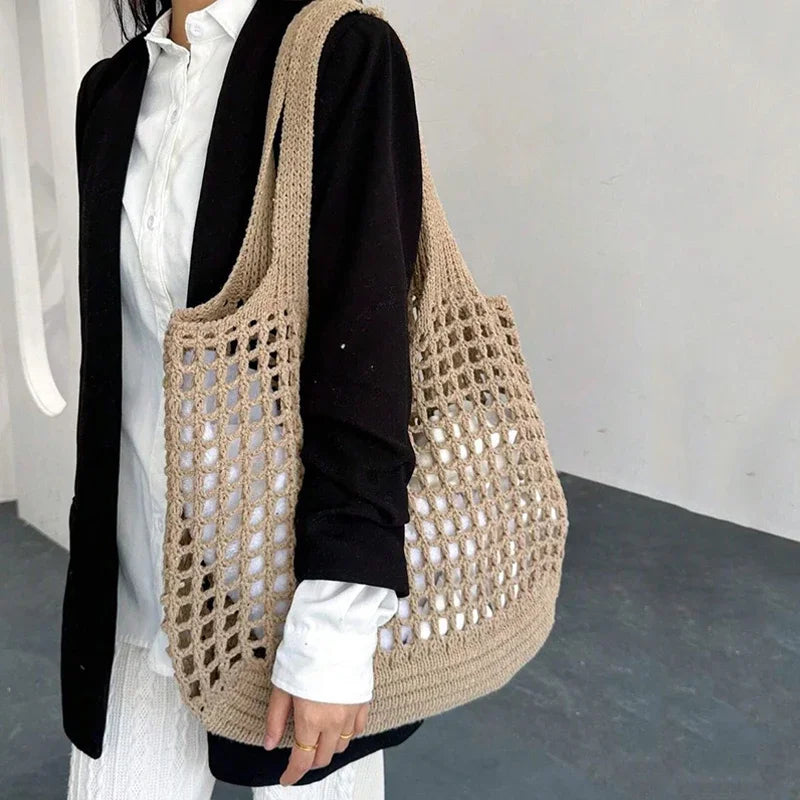 Fashion Crochet Bags For Women Summer Beach Tote Raffia Straw Handbag Boho
