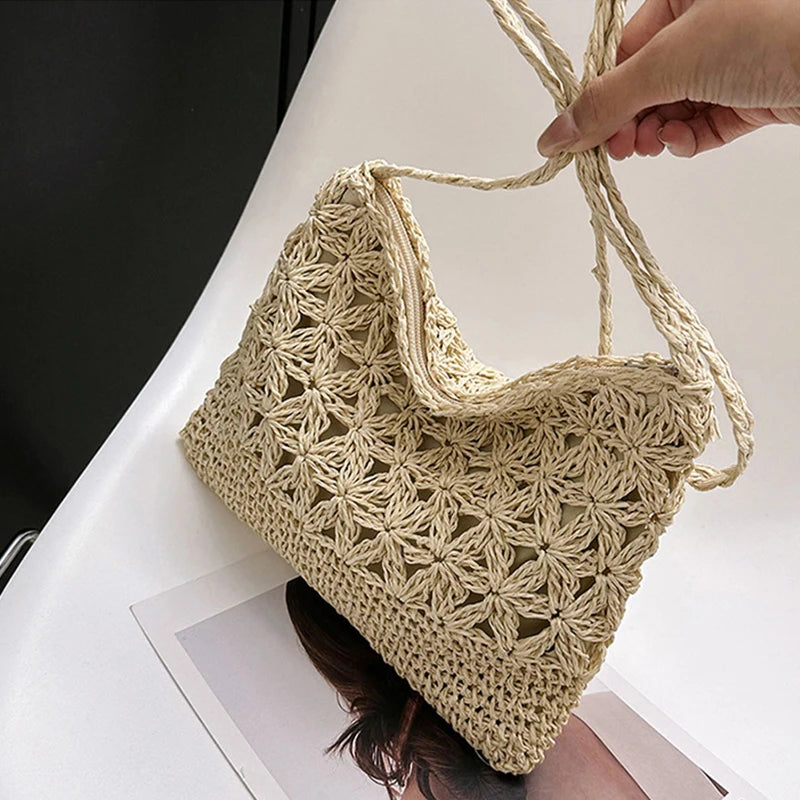 Women Beach Woven Straw Shoulder Messenger Bag Boho Crossbody Macrame Purse
