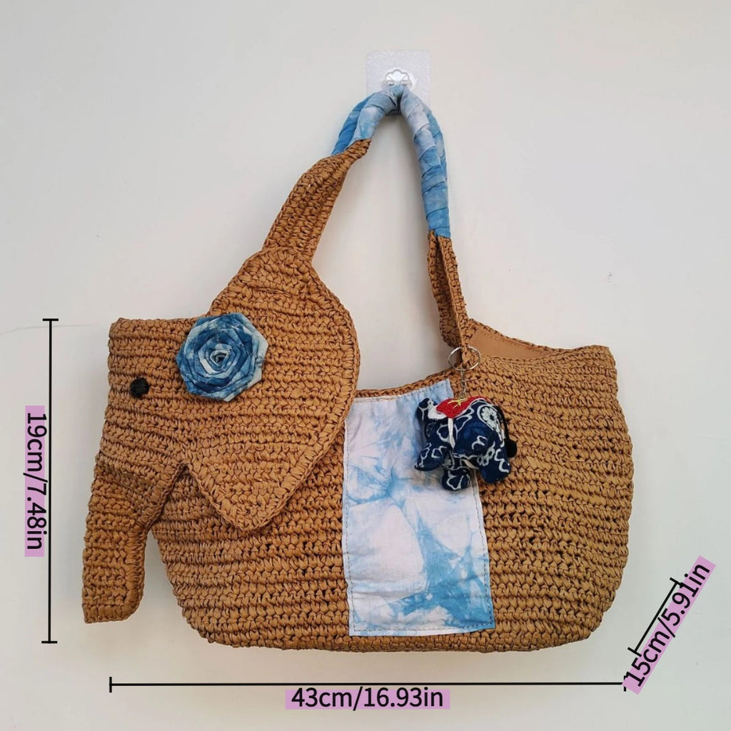 Elephant Straw Woven Tote Bag Handmade Beach Bag Large Capacity