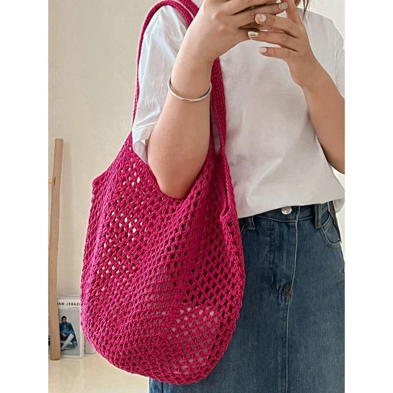 Big Capacity Knitting Shoulder Bag Tote for Summer Mesh Beach Bag Women