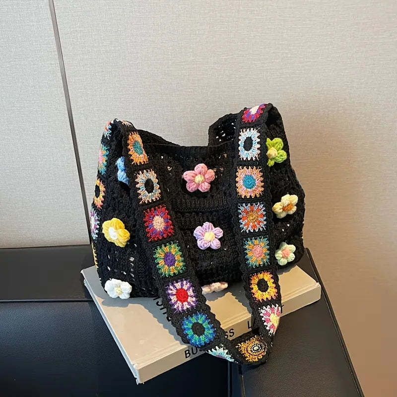 Knitted Tote Bag For Women Handmade Crochet Shoulder Beach Bag Capacity Travel