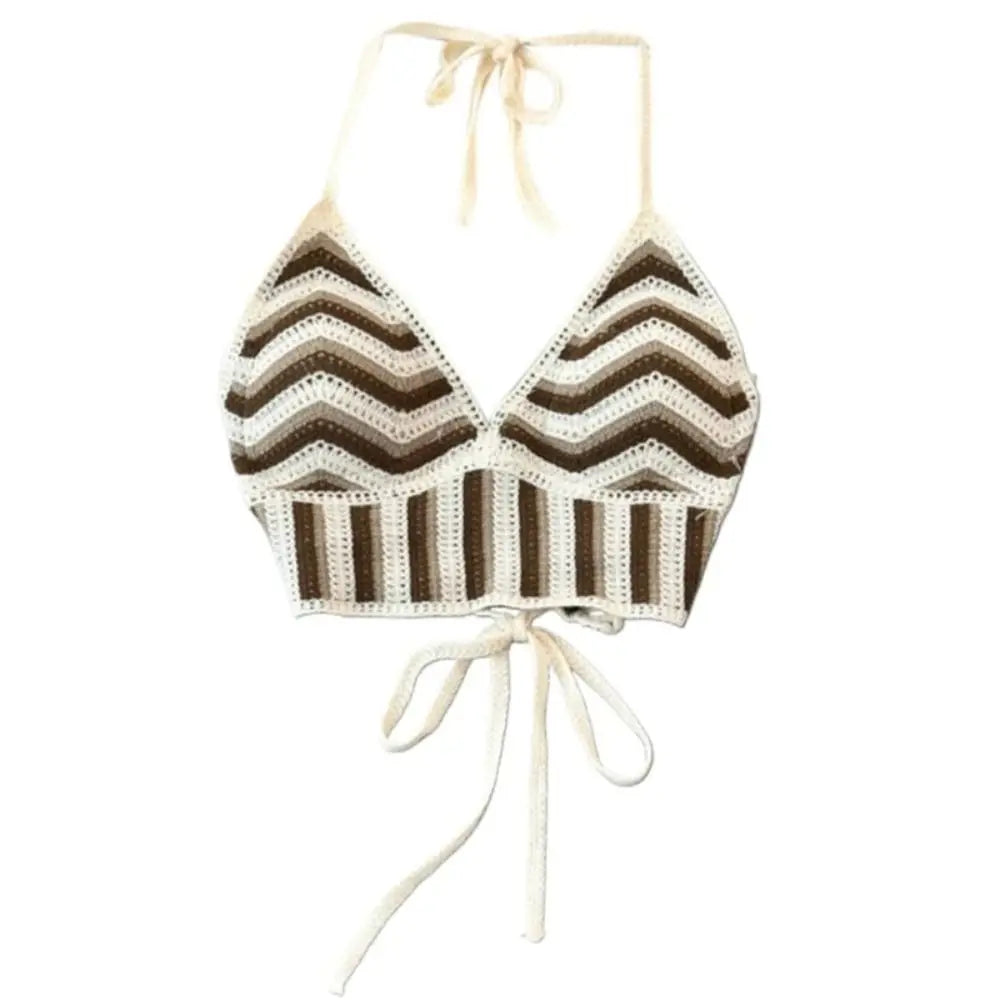 Haut débardeur Bohème au Crochet Dos Nu Creux pour Femme Vêtements de Plage Tricot Rayé