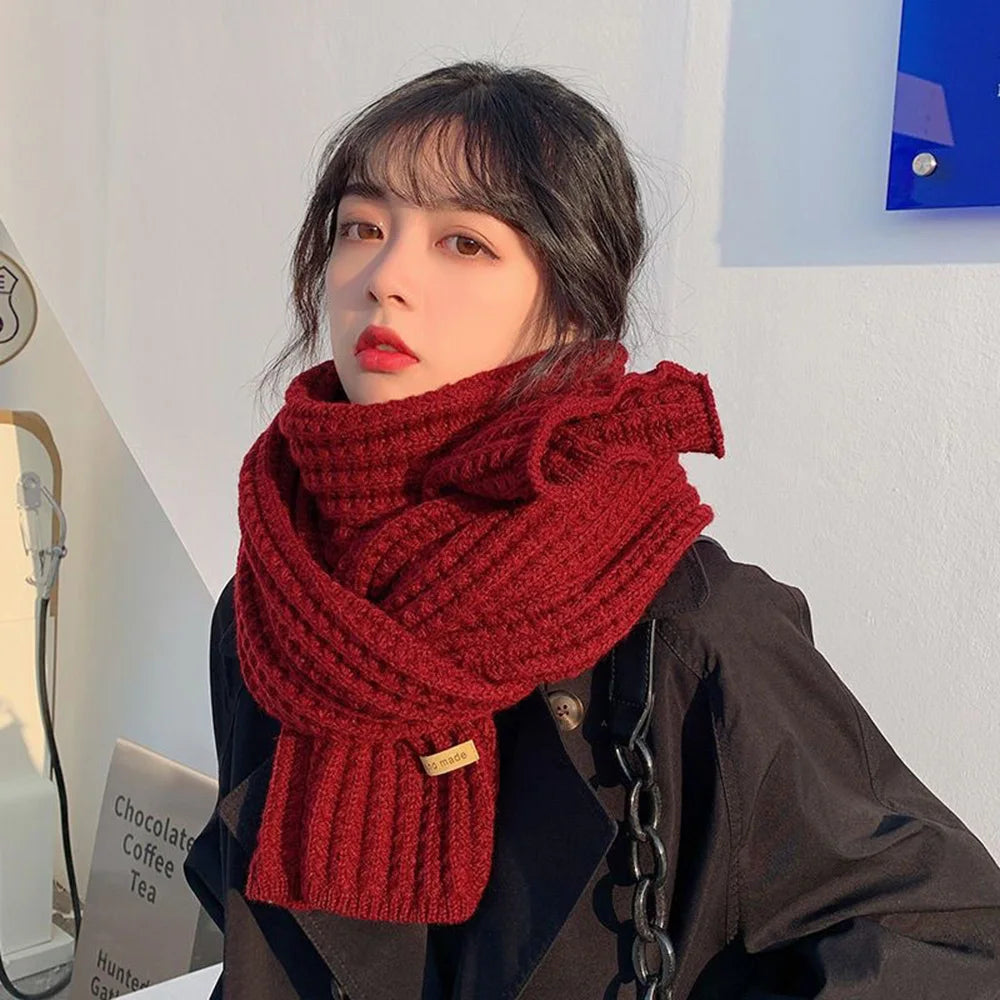 Woolen Knitting Scarf Thick Windproof Thermal Long Shawl Winter Warm For Women
