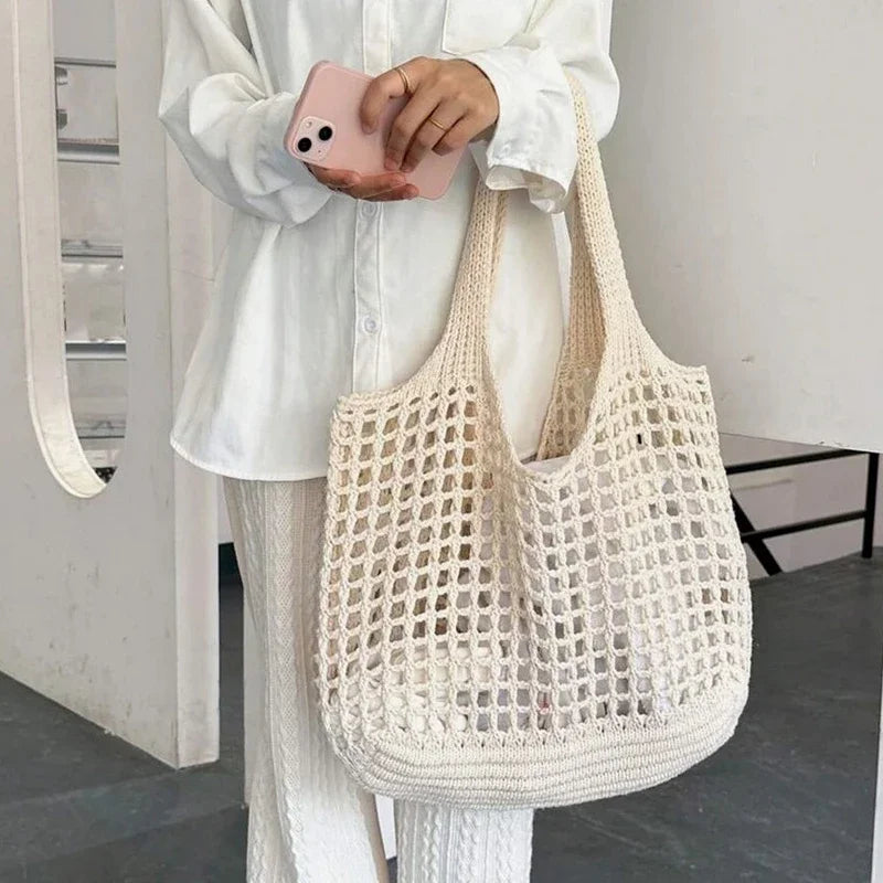Fashion Crochet Bags For Women Summer Beach Tote Raffia Straw Handbag Boho