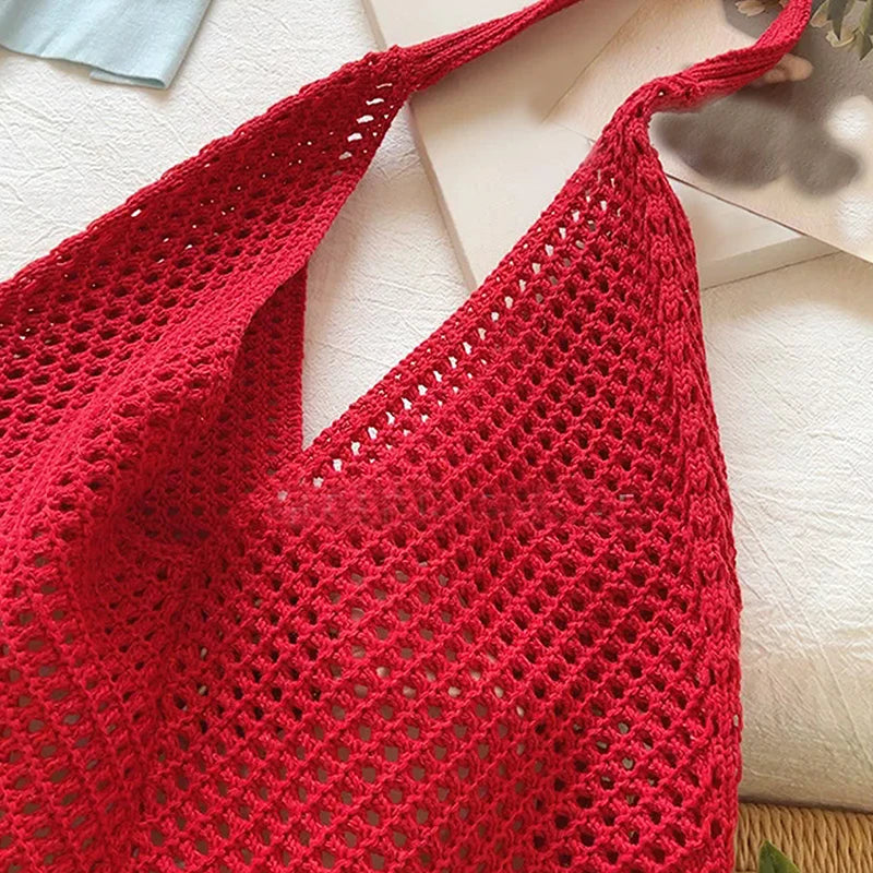 Women Hollow Woven Shoulder Bag Large Capacity Crochet Tote Beach Bag