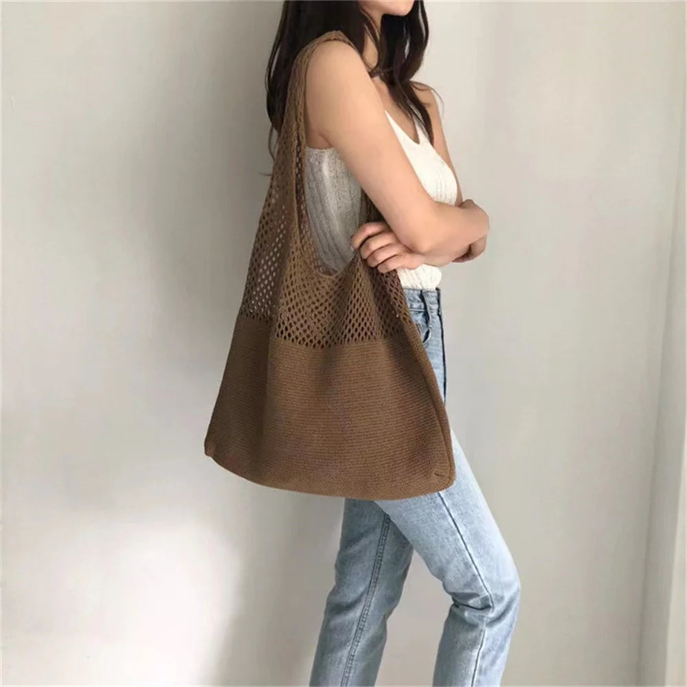 Personalized Knitted Wool Tote Bag Women Custom Embroidered Name Shopping Bag