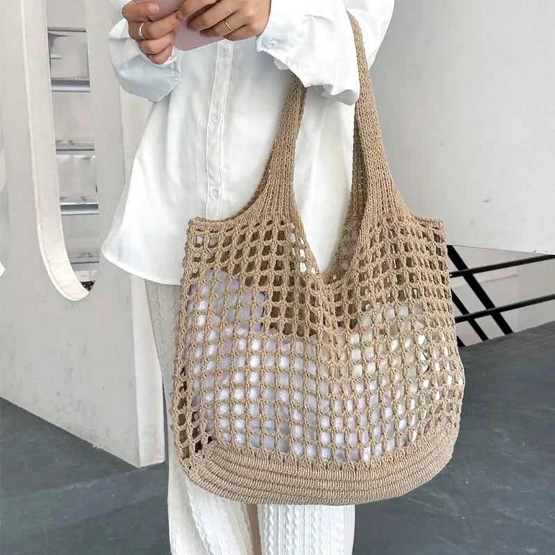 Fashion Crochet Bags For Women Summer Beach Tote Raffia Straw Handbag Boho