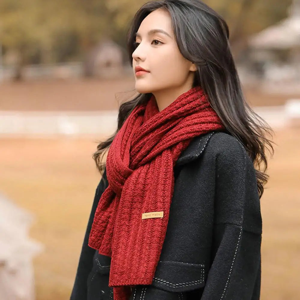 Woolen Knitting Scarf Thick Windproof Thermal Long Shawl Winter Warm For Women