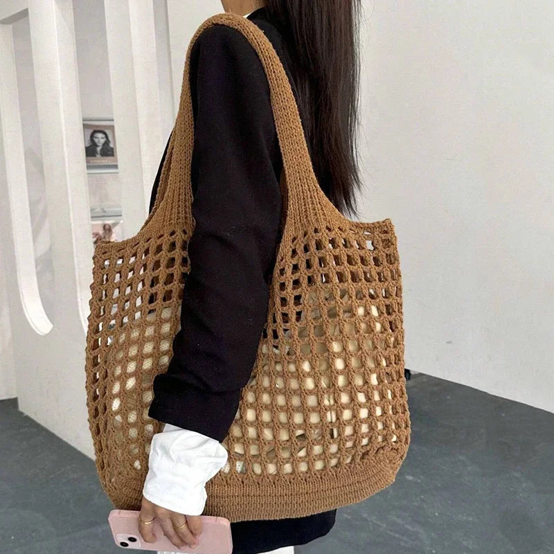 Fashion Crochet Bags For Women Summer Beach Tote Raffia Straw Handbag Boho