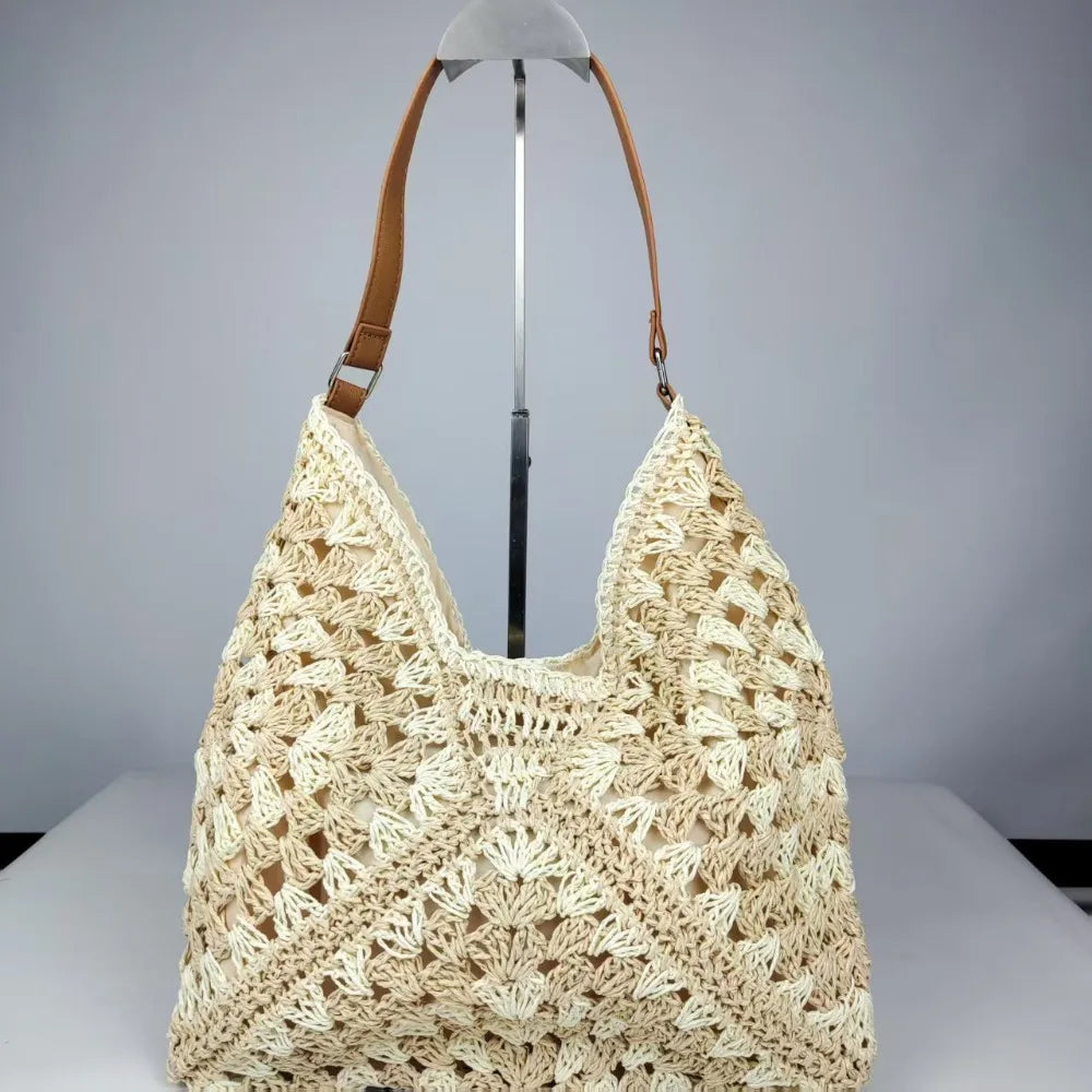 Sac de plage en paille au crochet pour femme Sac à bandoulière de vacances