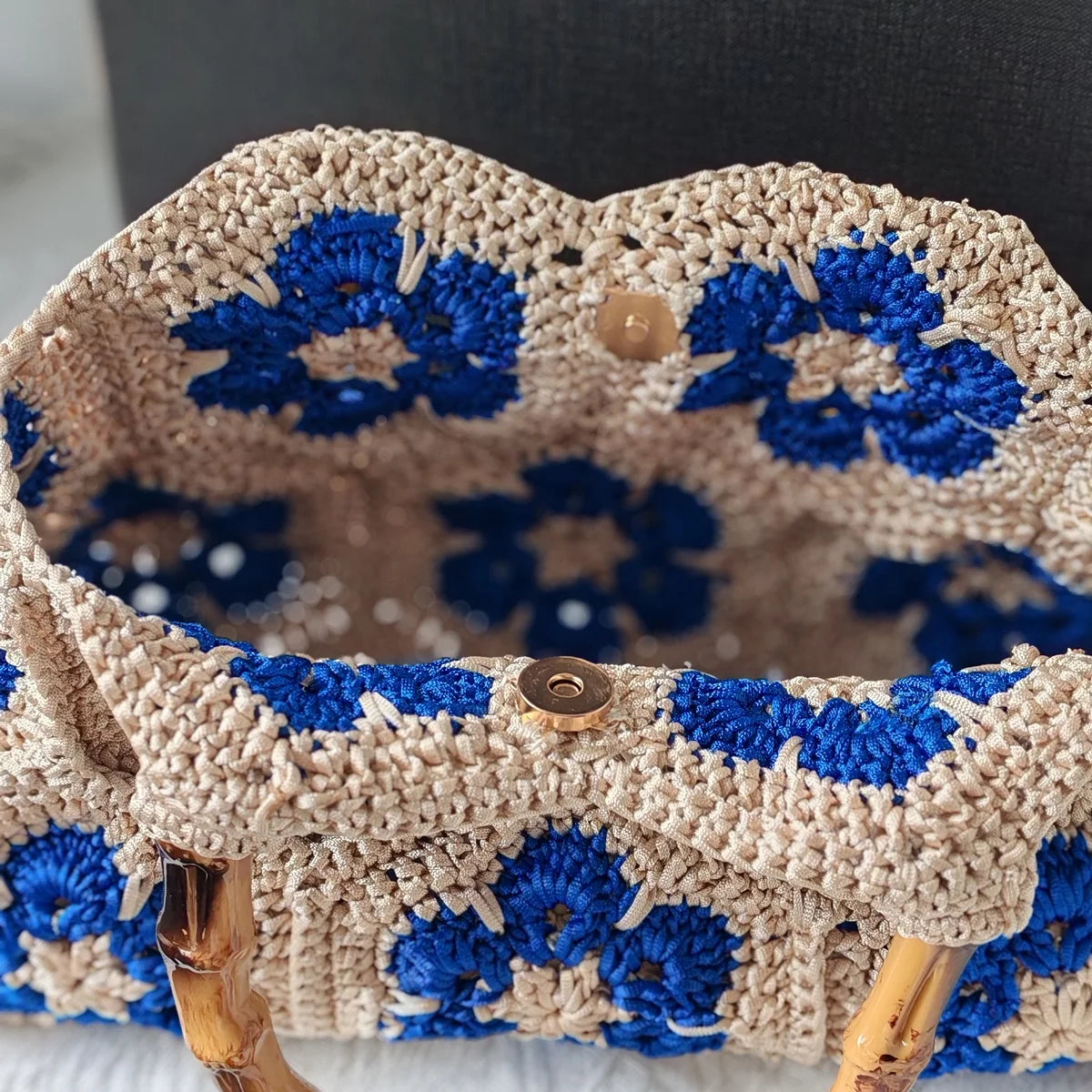 Handwoven Floral Crochet Bag Retro Granny Square Tote For Women Daily Travel