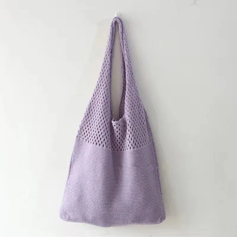 Sac fourre-tout en laine tricoté personnalisé pour femme avec nom brodé, sac de courses