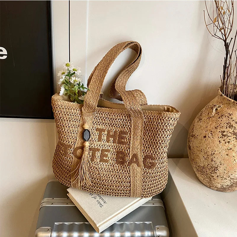 French Style Large Capacity Woven Straw Shoulder Bag For Women Beach Vacation