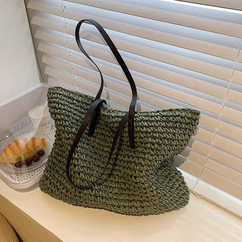 Womens Handbag Rattan Woven Straw Shoulder Bag Large Capacity Summer Beach Bag
