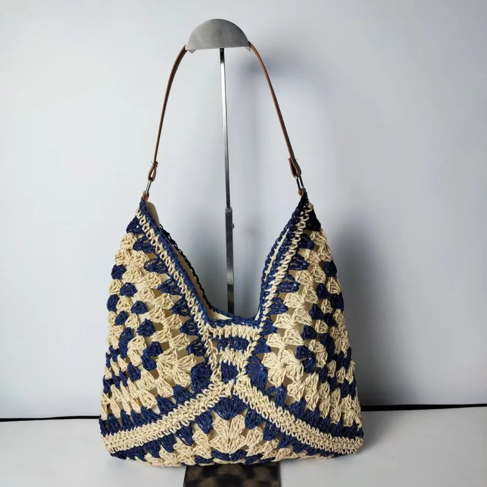 Sac de plage en paille au crochet pour femme Sac à bandoulière de vacances