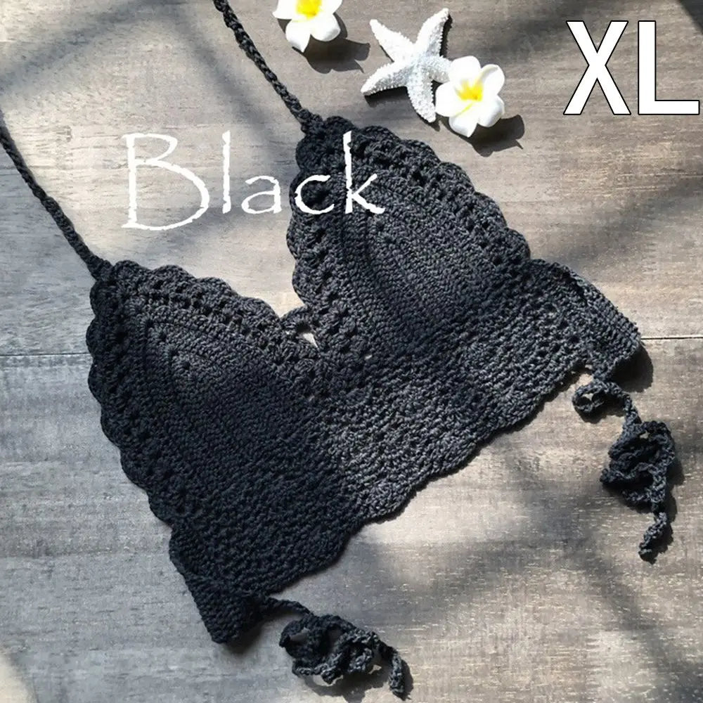 Haut court tricoté en crochet, type bralette, bikini, débardeur dos nu, style bohème, pour femmes