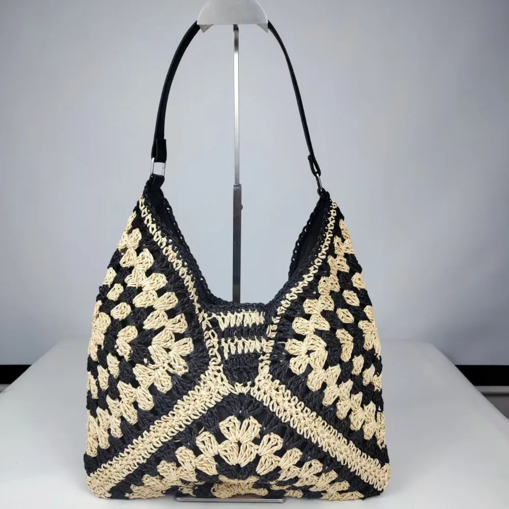Sac de plage en paille au crochet pour femme Sac à bandoulière de vacances