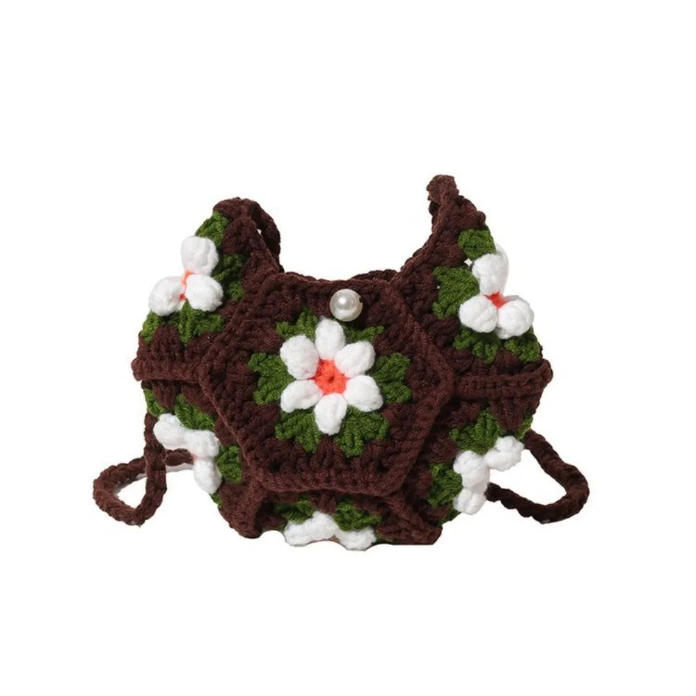 Sac à bandoulière en velours côtelé au motif floral, fait main au crochet
