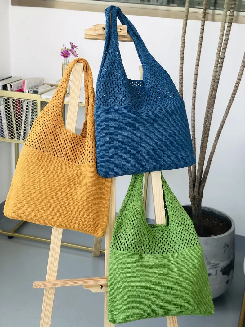 Sac fourre-tout en laine tricoté personnalisé pour femme avec nom brodé, sac de courses