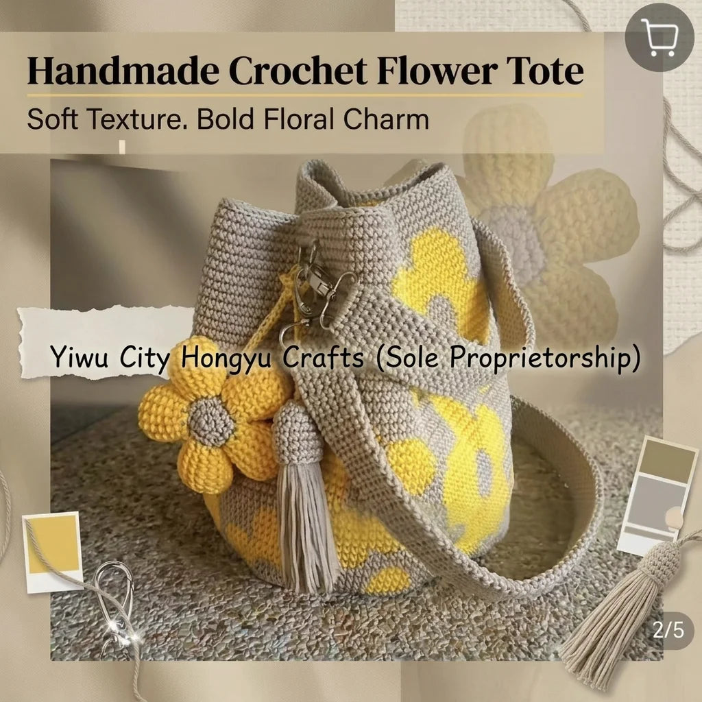 Handmade Crochet Oversized Flower Tote Bag With Detachable Flower Decoration