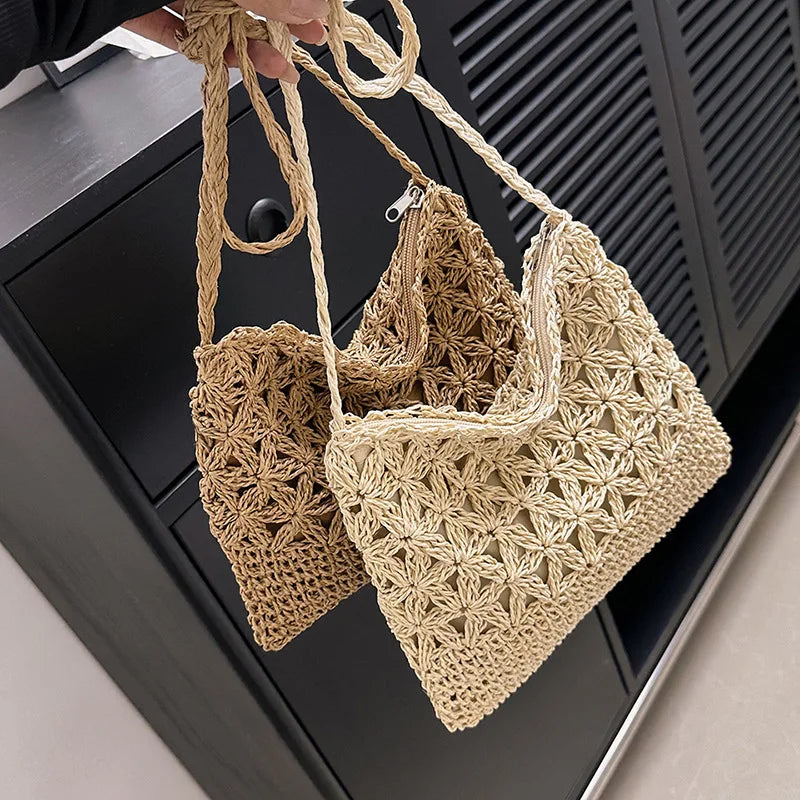 Women Beach Woven Straw Shoulder Messenger Bag Boho Crossbody Macrame Purse