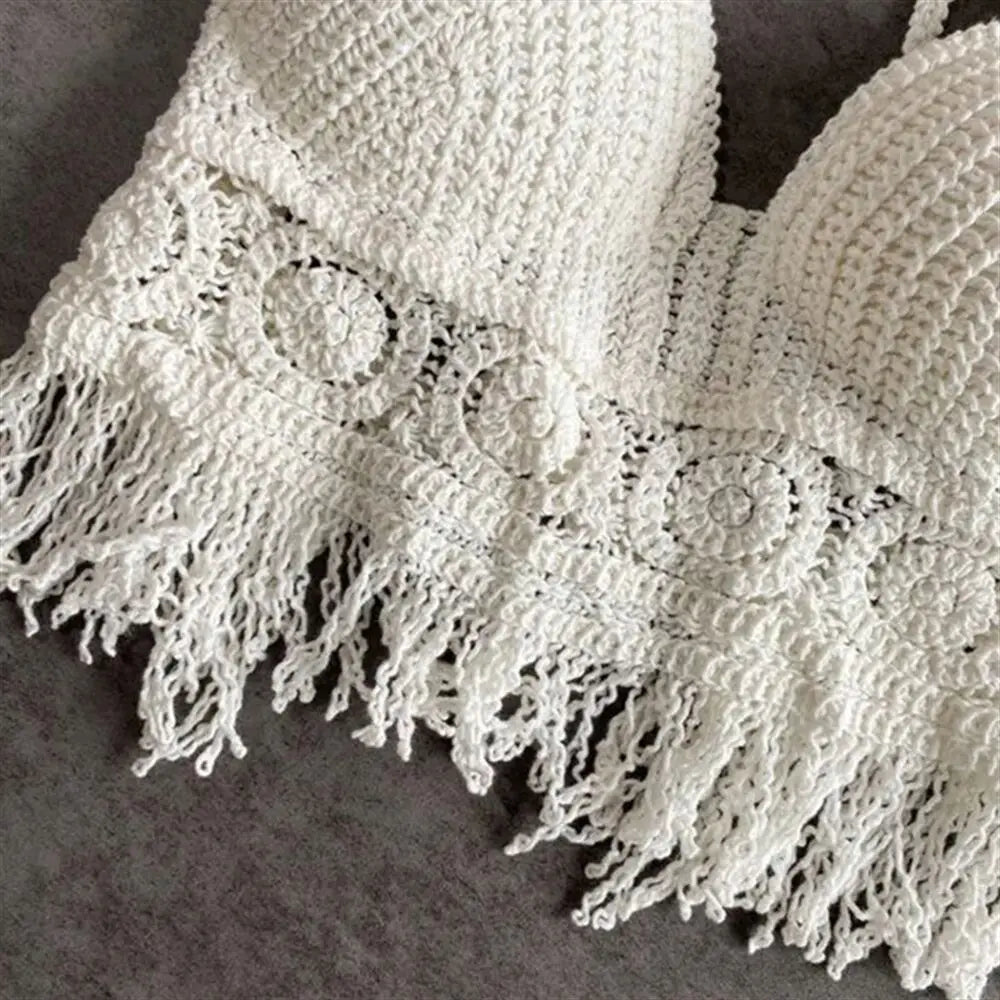 Boho Beach Backless Crochet Knit Camisole Halter Tank Top For Women Crop Tops