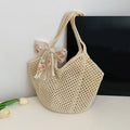 Summer Lace Bow Tote Bag For Women Raffia Rattan Crochet Shoulder Bag 2025